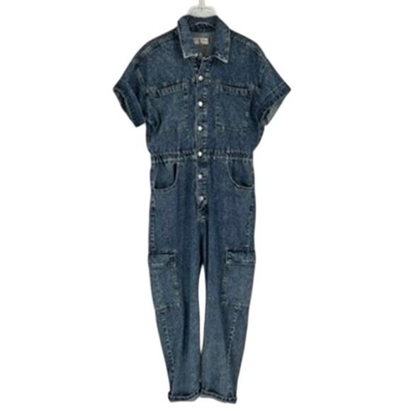 Free People Denim Jumpsuit Large We the Free Cargo Pocket - Picture 1 of 9